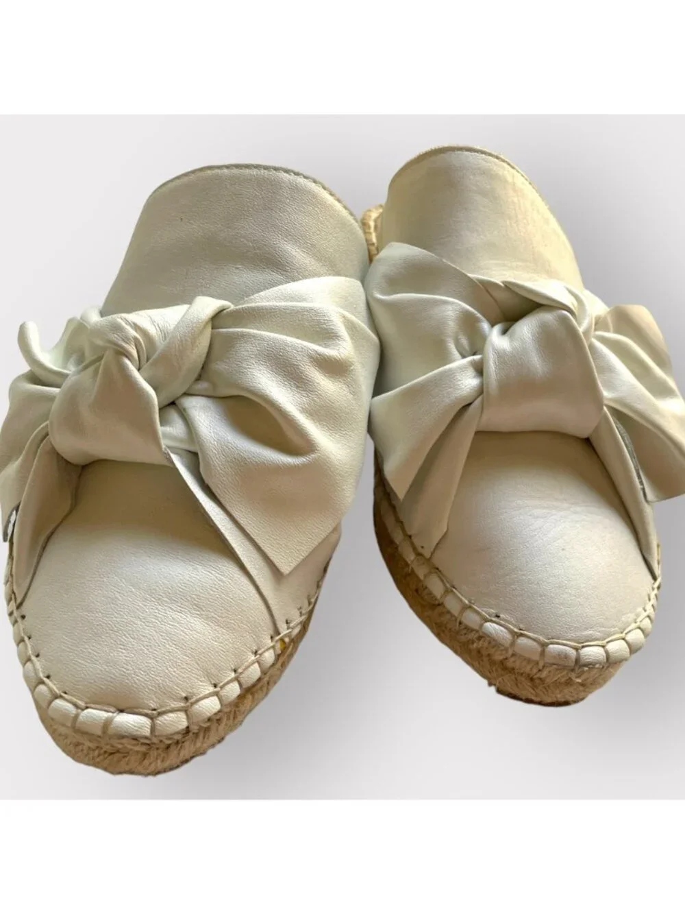 Sam Edelman Size 7.5 White Lynda Leather Bow Espadrille Slide Sandals Mule Shoes
